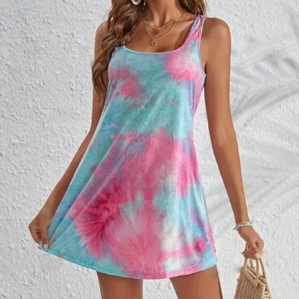 New! Tie Dye Scoop Neck Tank Dress - Picture 1 of 4